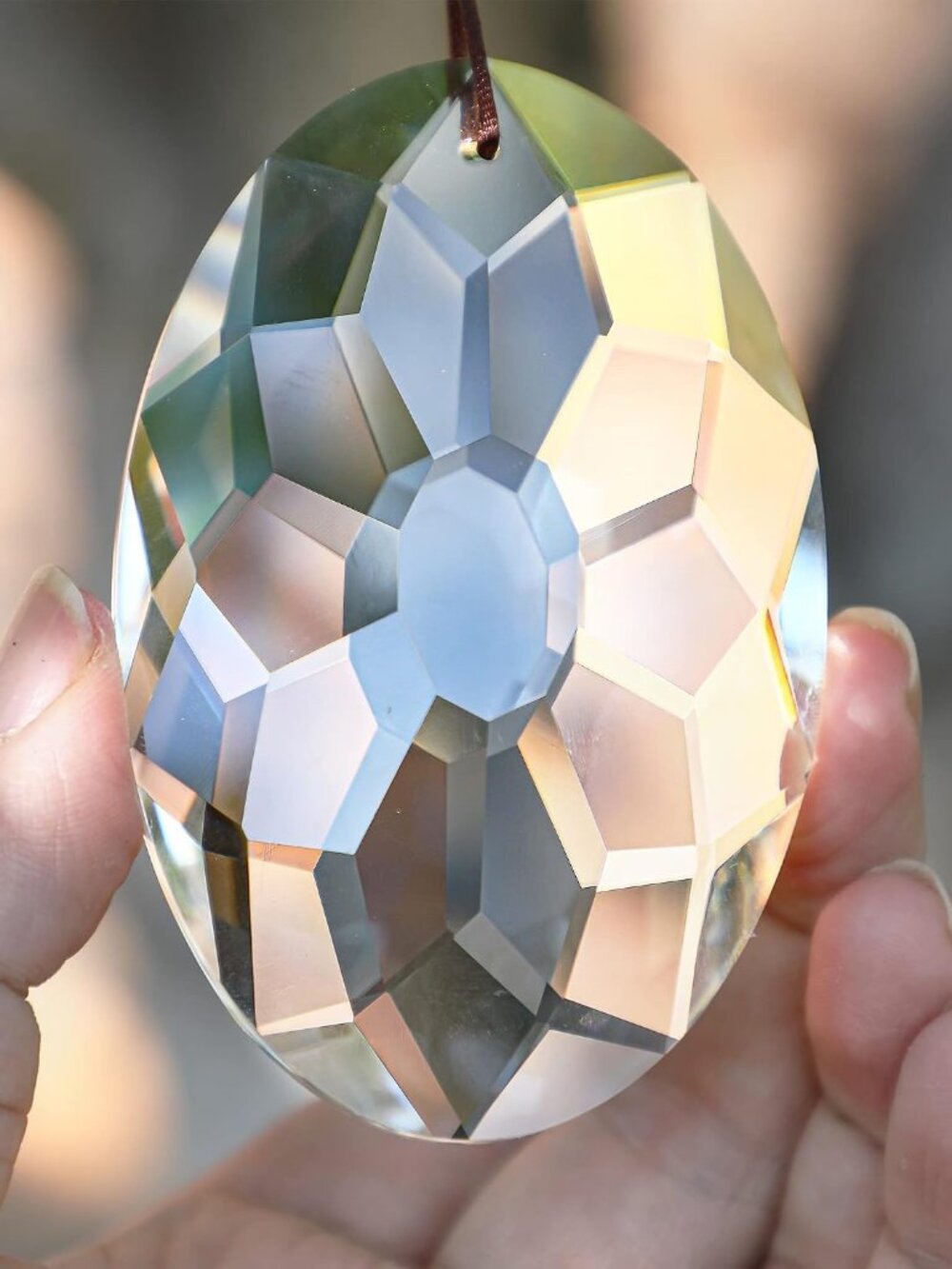3.5 Inch Oval Crystal Prism Suncatcher, Clear Rainbow Maker